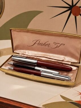 Parker 51 Vintage Pen Set MCM Atomic Era 3 Pens w Case Collector Gift